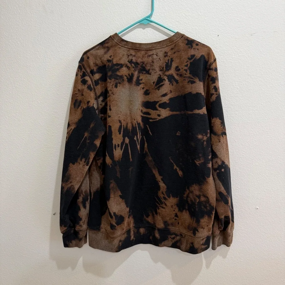The North Face Mens Custom Bleach Dyed Crewneck Sweatshirt Black Brown Large